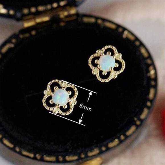 New 18k Gold Over Silver Opal Studs - Picture 5 of 5